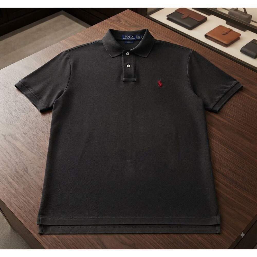 Polo Ralph Lauren Men’s L Faded Black Mesh Polo Shirt Red Pony Classic Preppy